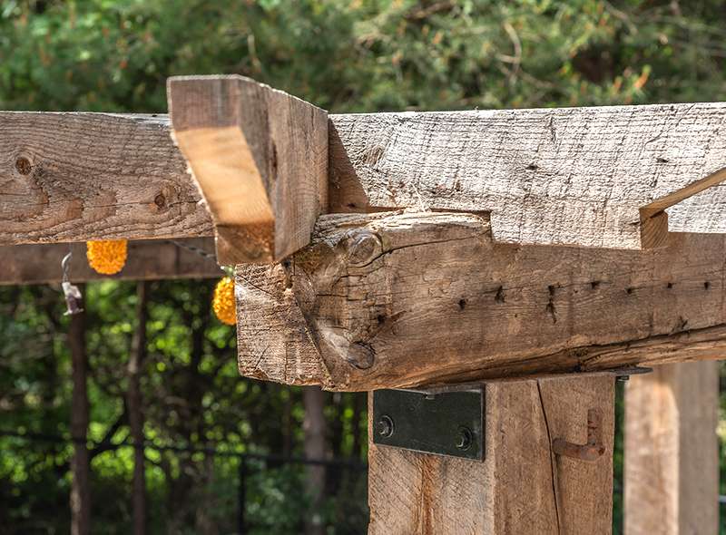 Reclaimed timber frame joinery by Revel Homes
