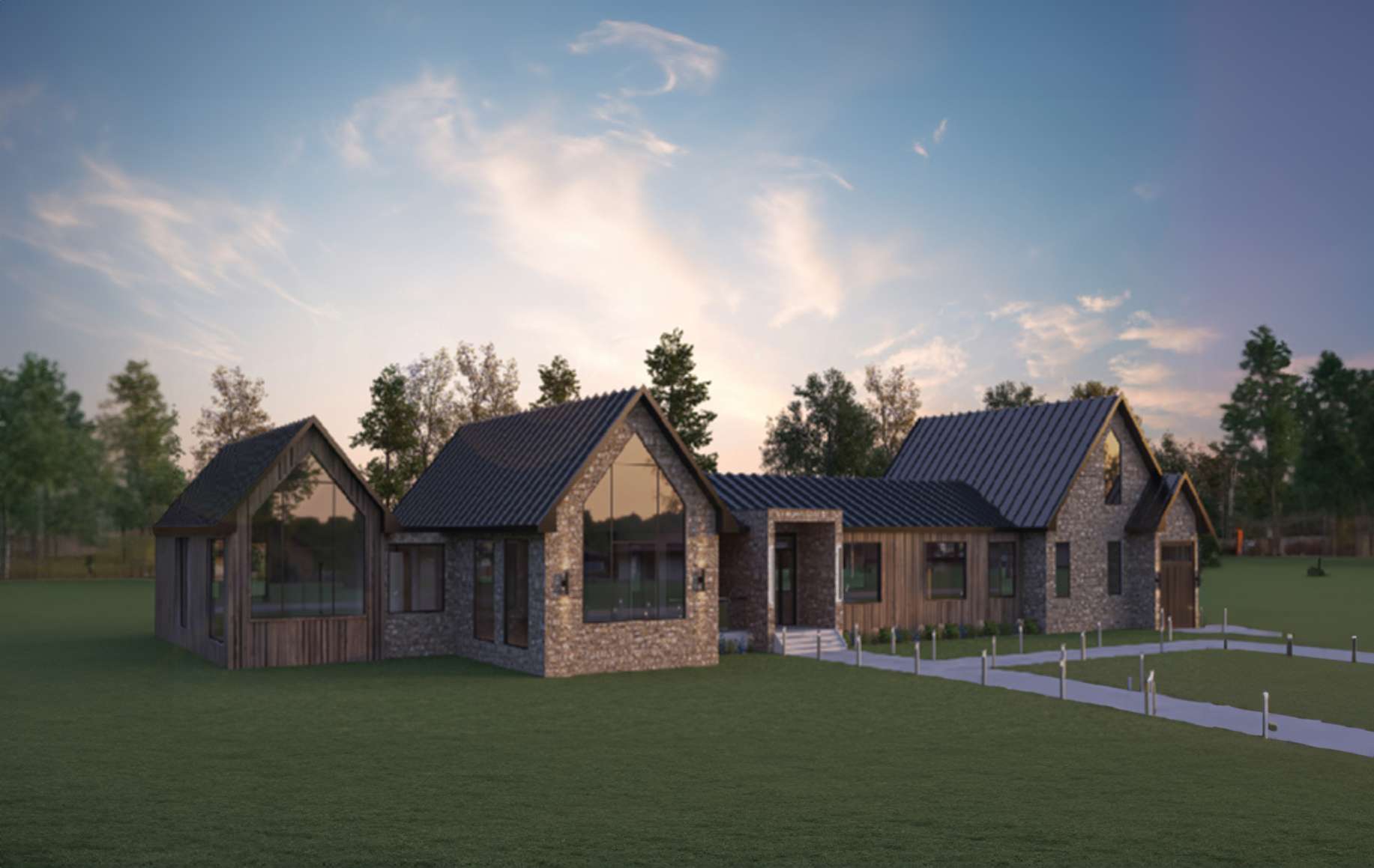 Modern farmhouse custom home designed by Revel Homes for a rural Ontario property